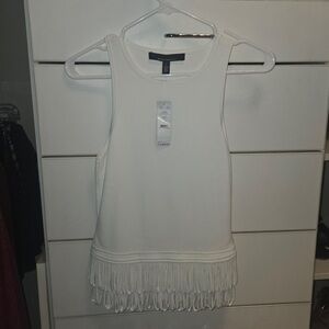 White House Black Market Ivory Fringe Hem Sweater Top